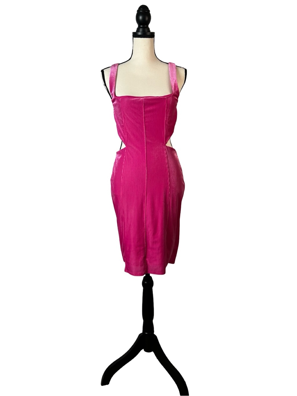 AFRM Fuchsia Velvet Cutout Bodycon Midi Dress Y2K Barbiecore NWT Medium